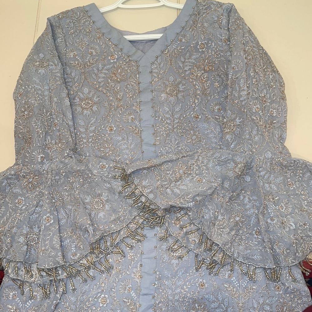 New Blue Zari Embroidered Shalwar Kameez Indian Pakistani Small Formal suit